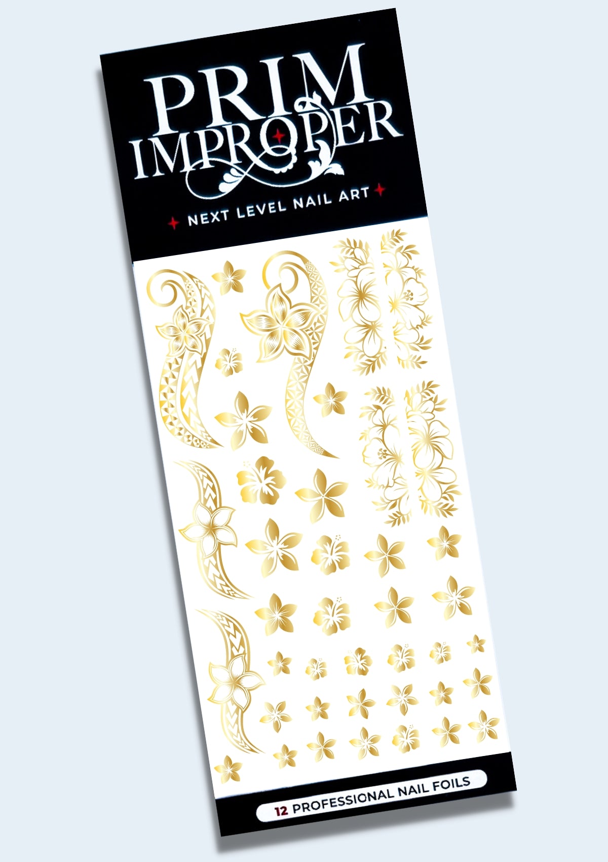 POLYNESIAN NAIL FOILS - TROPICAL FLOWERS - GOLD