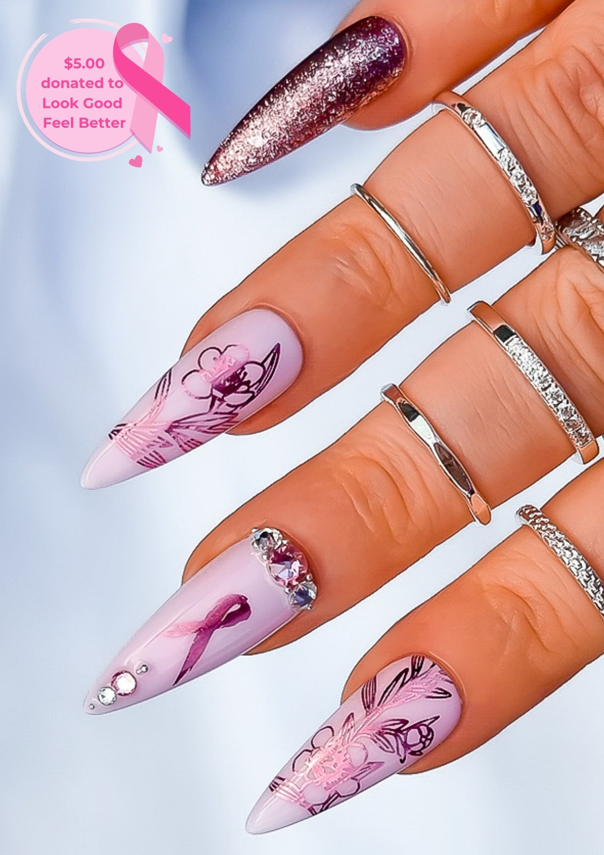 BREAST AWARENESS BLOSSOMS NAIL FOILS | ROSE