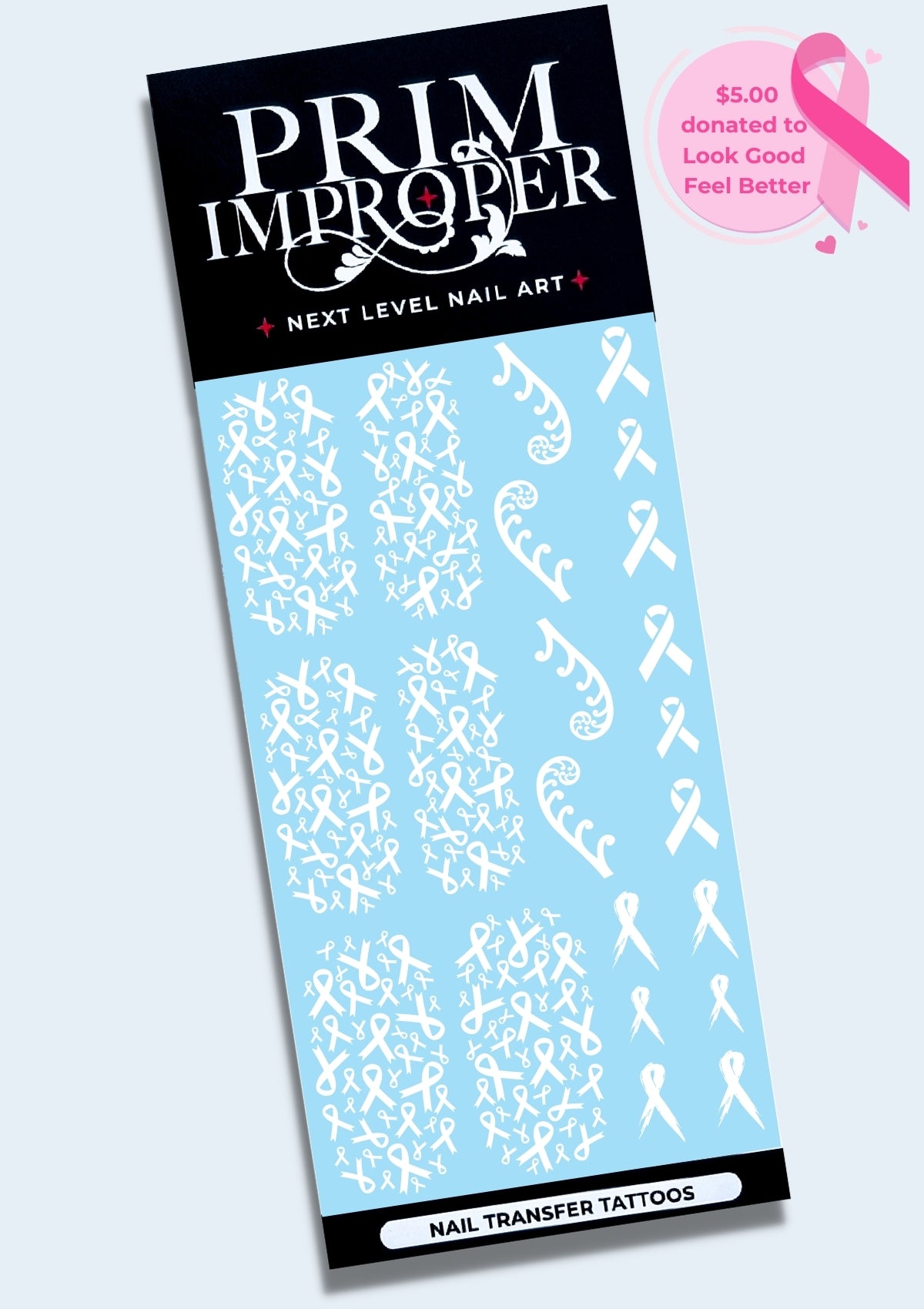 PINK RIBBON NAIL TRANSFER TATTOOS | WHITE