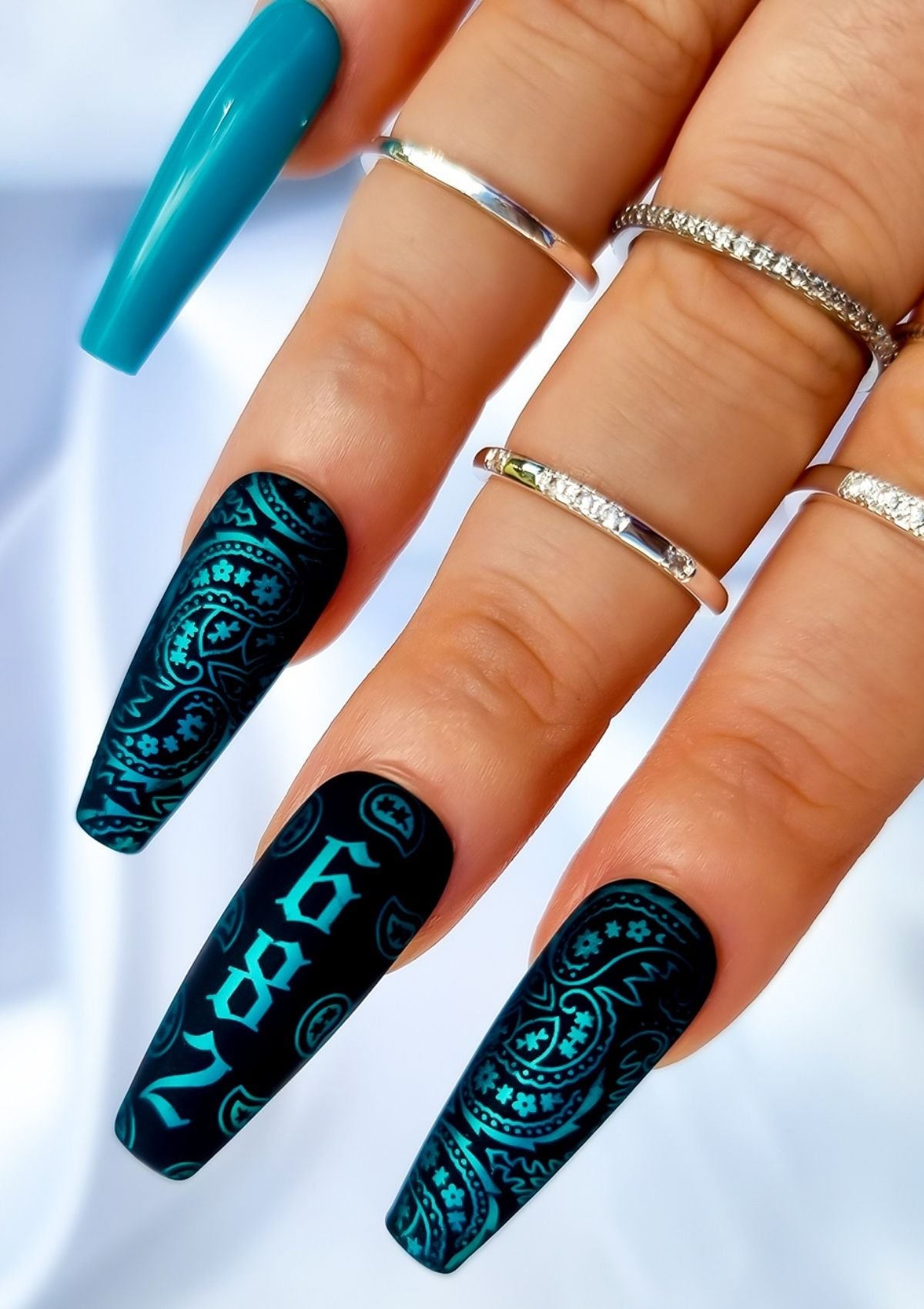 NAIL FOILS - PAISLEY BANDANA – TURQUOISE