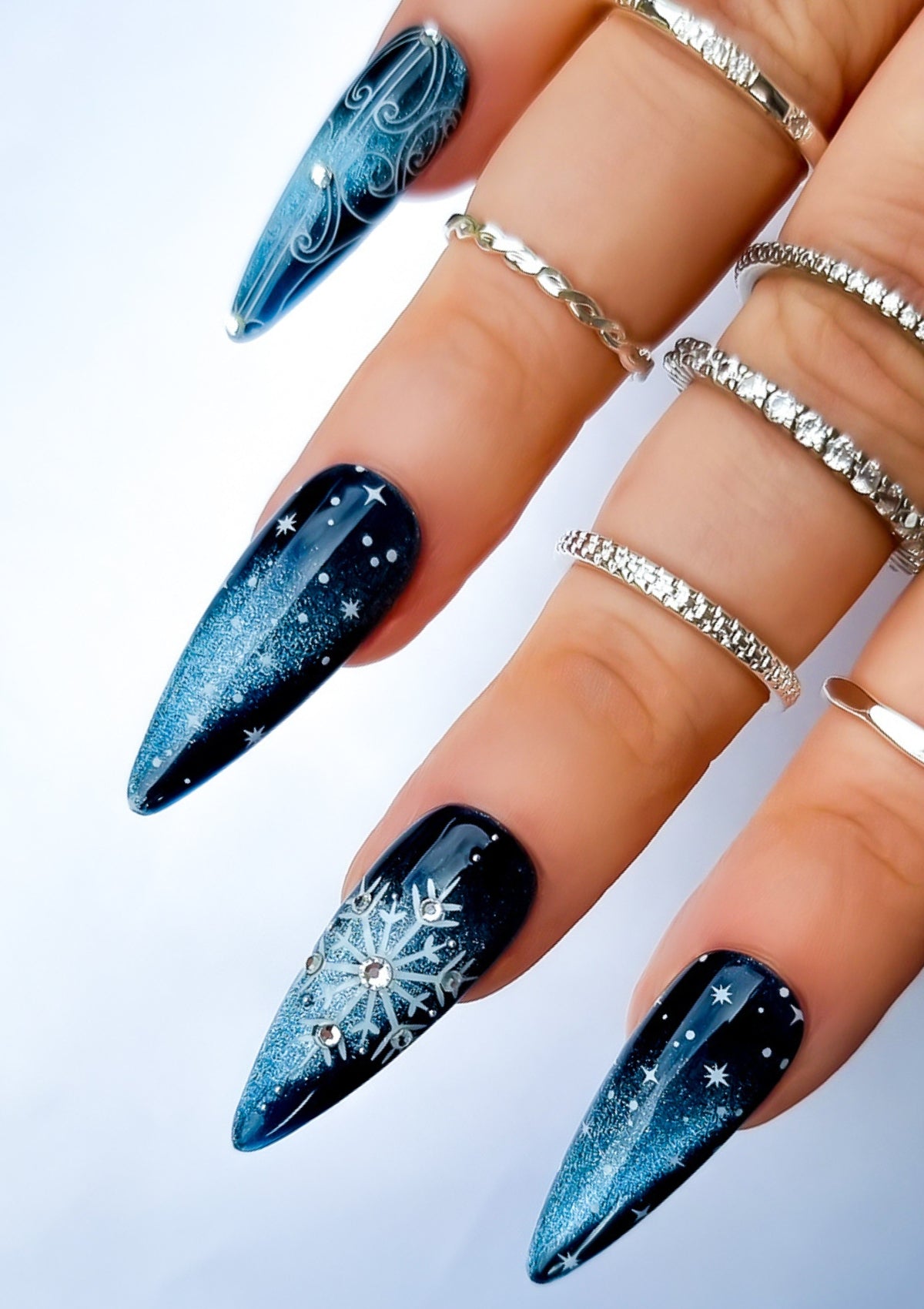 CHRISTMAS NAIL TRANSFER TATTOOS - SNOWFLAKES & STARLIGHT - WHITE