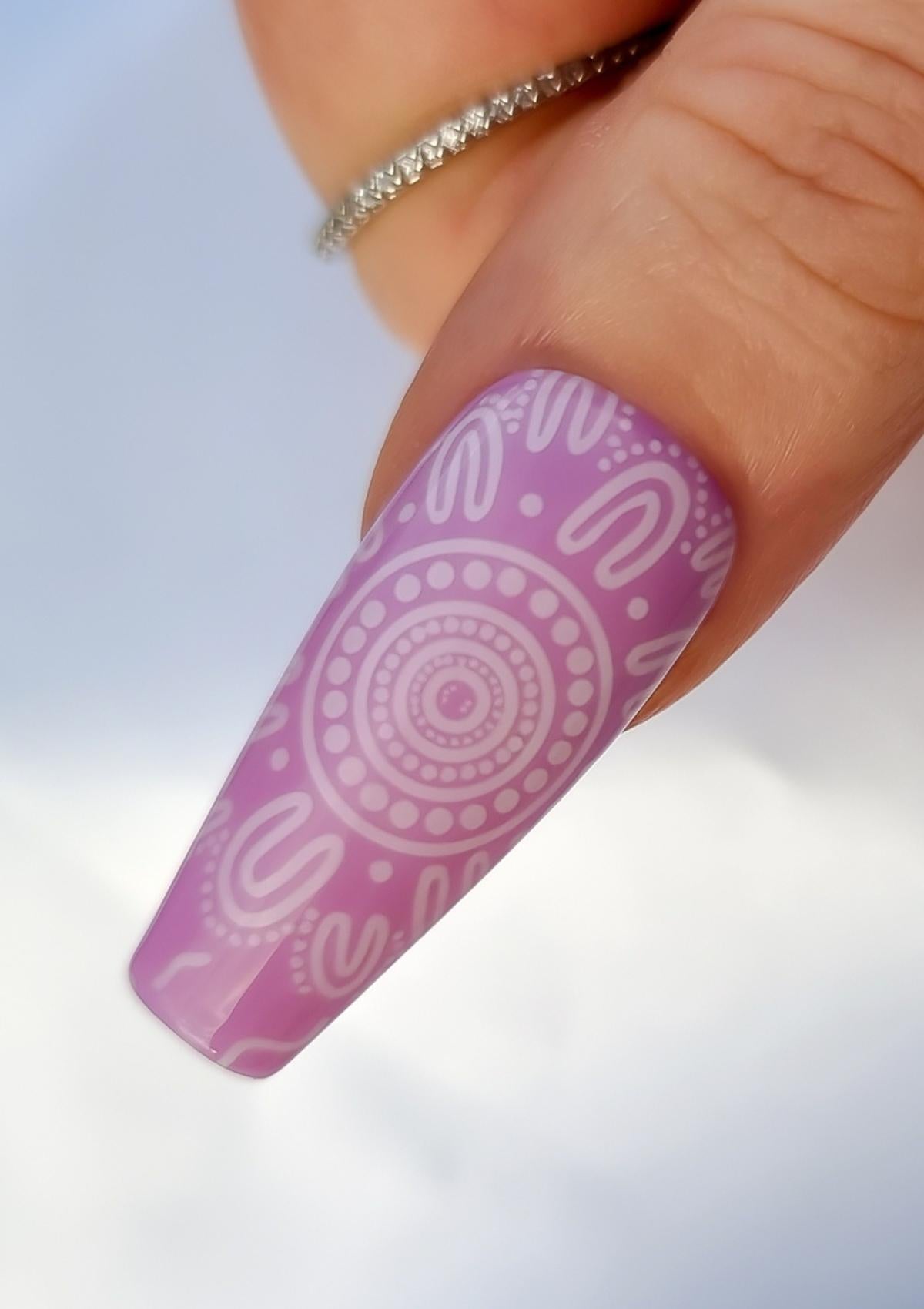 Pink nails with baby pink Aboriginal Australian nail art designs