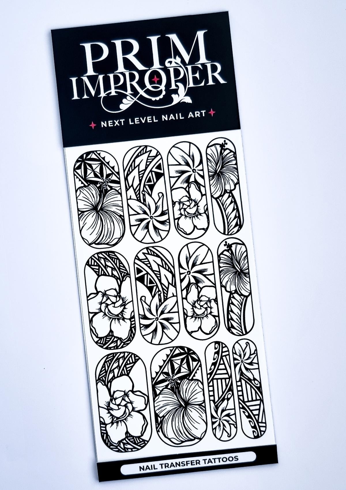 COOK ISLAND NAIL TRANSFER TATTOOS - TIARE - WHITE