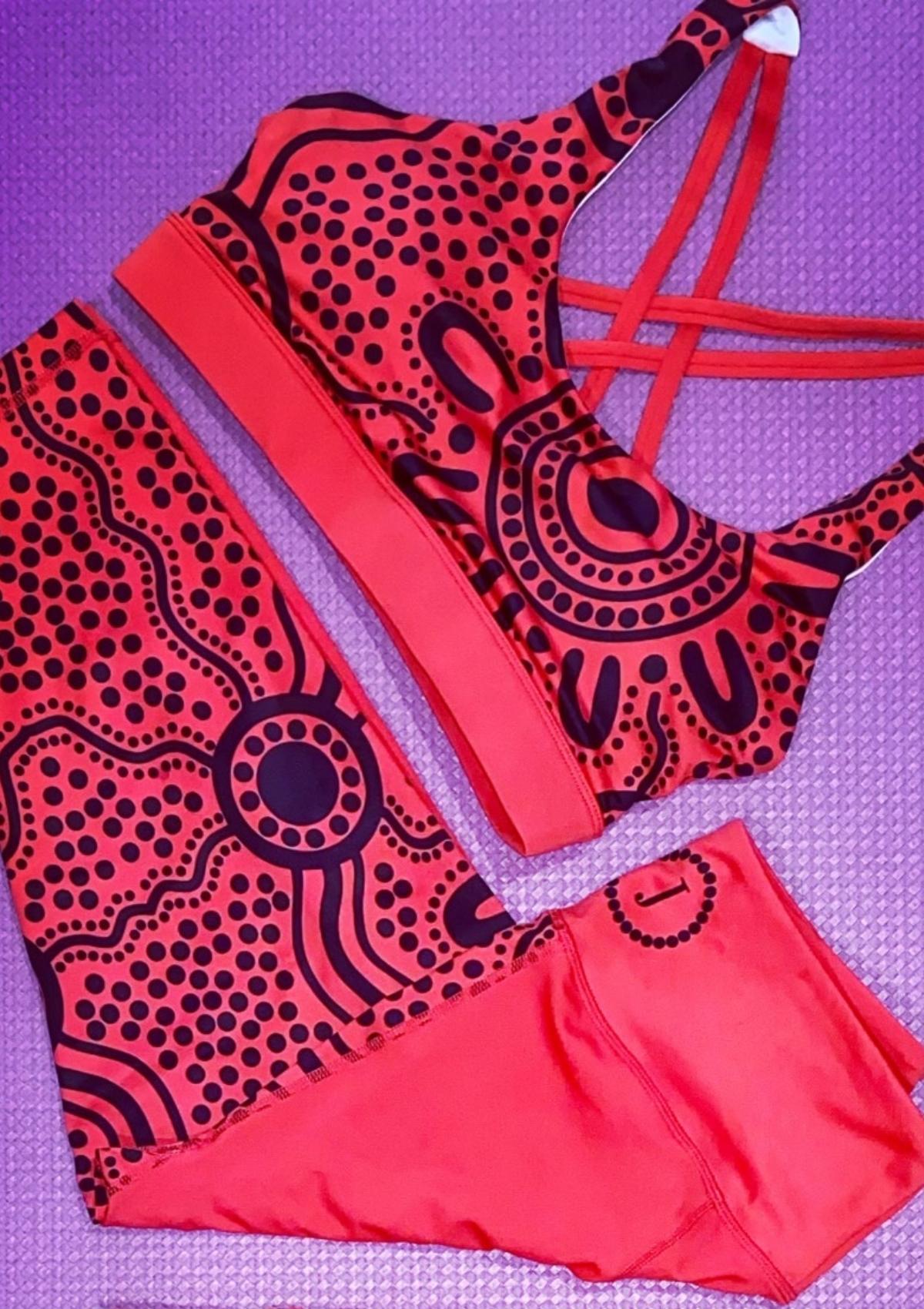 Red and black Aboriginal Australian activewear