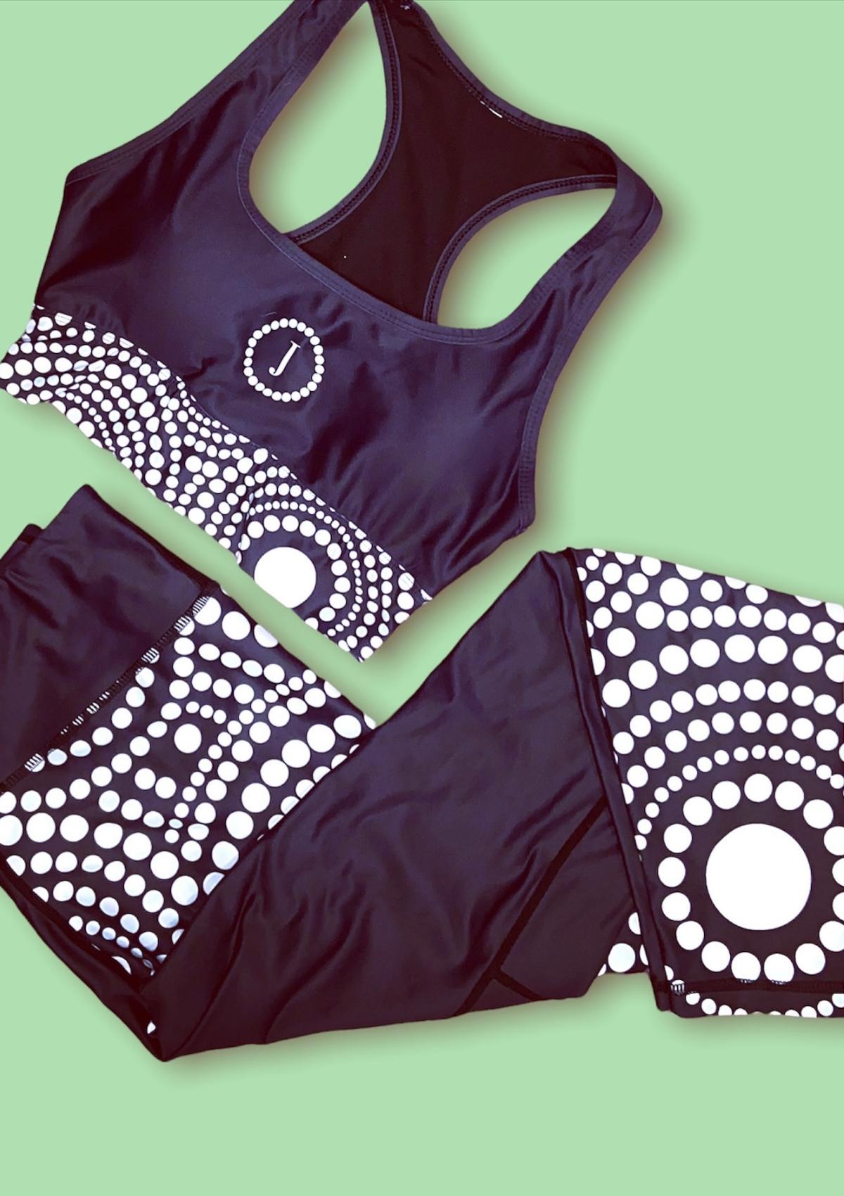 Black and white Aboriginal Australian activewear set