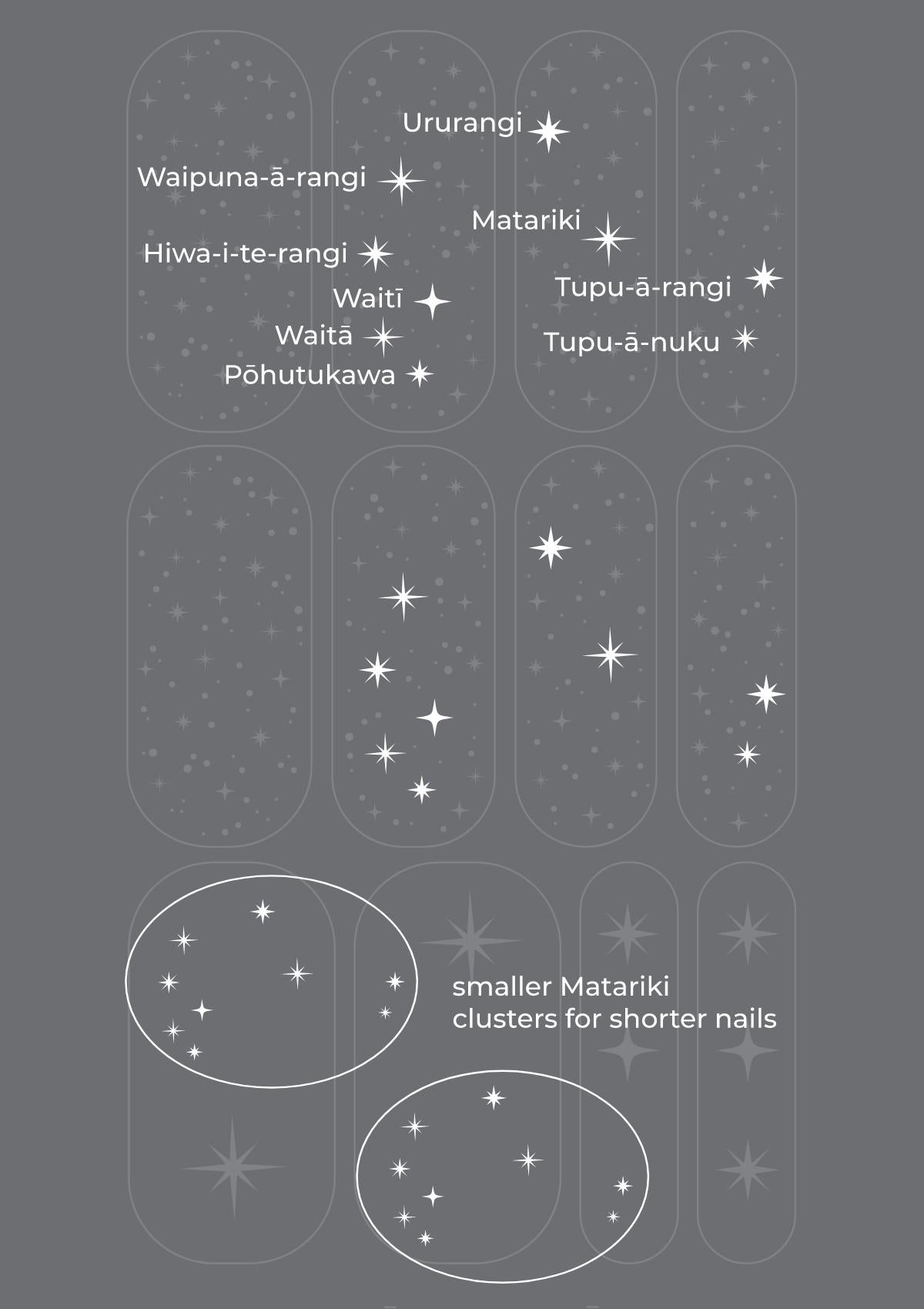 MĀORI NAIL TRANSFER TATTOOS - NGĀ WHETŪ - WHITE