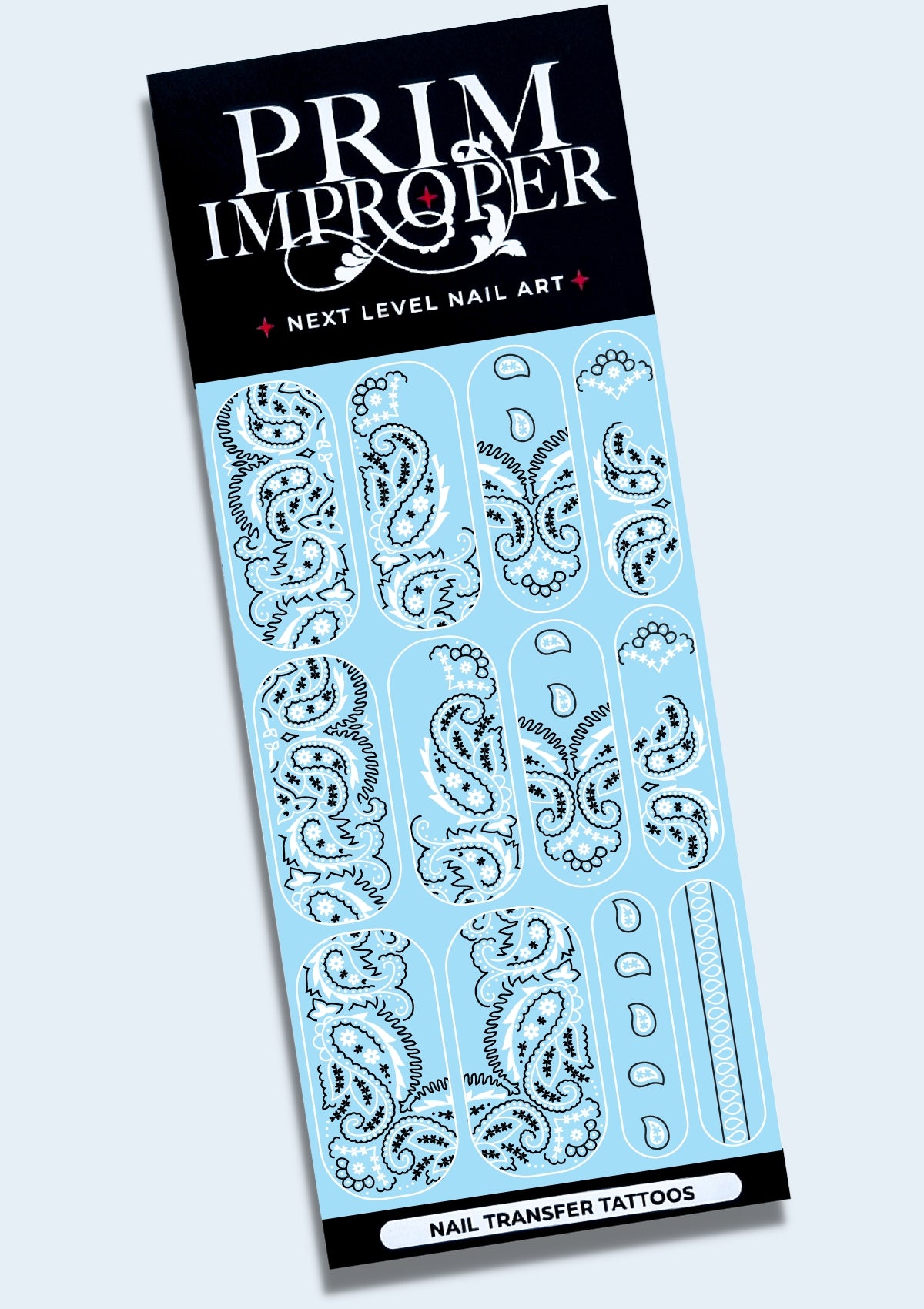 NAIL TRANSFER TATTOOS - PAISLEY BANDANA - BLACK & WHITE