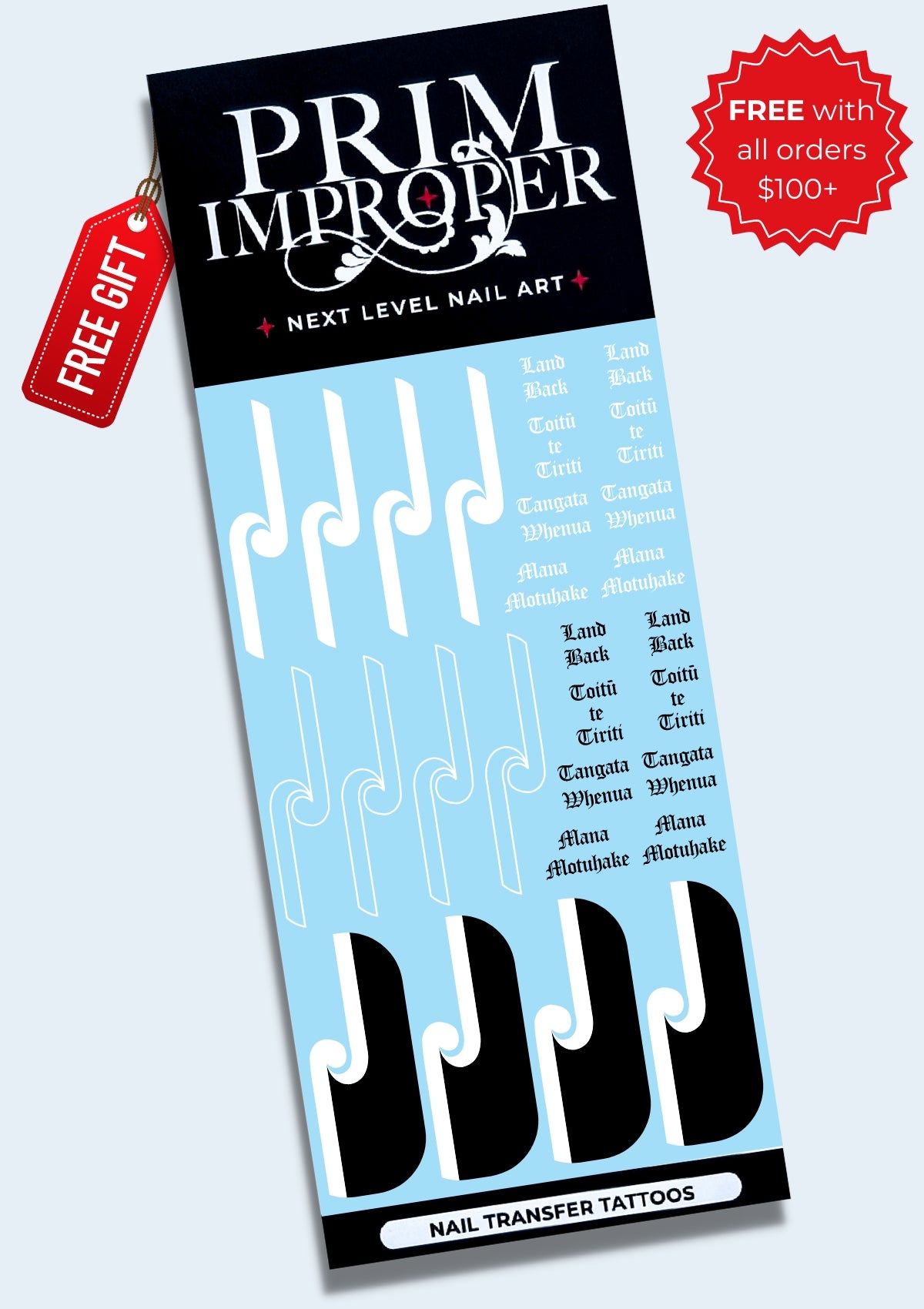 TINO RANGATIRATANGA FLAG | NAIL TRANSFER TATTOOS | BLACK & WHITE