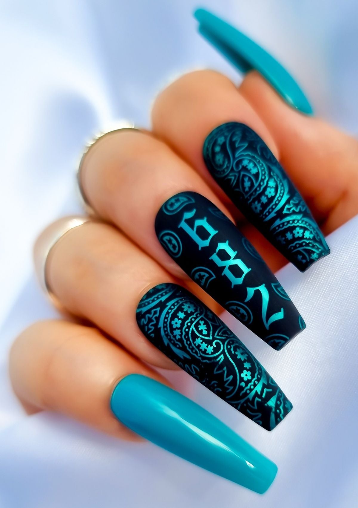 NAIL FOILS - PAISLEY BANDANA – TURQUOISE