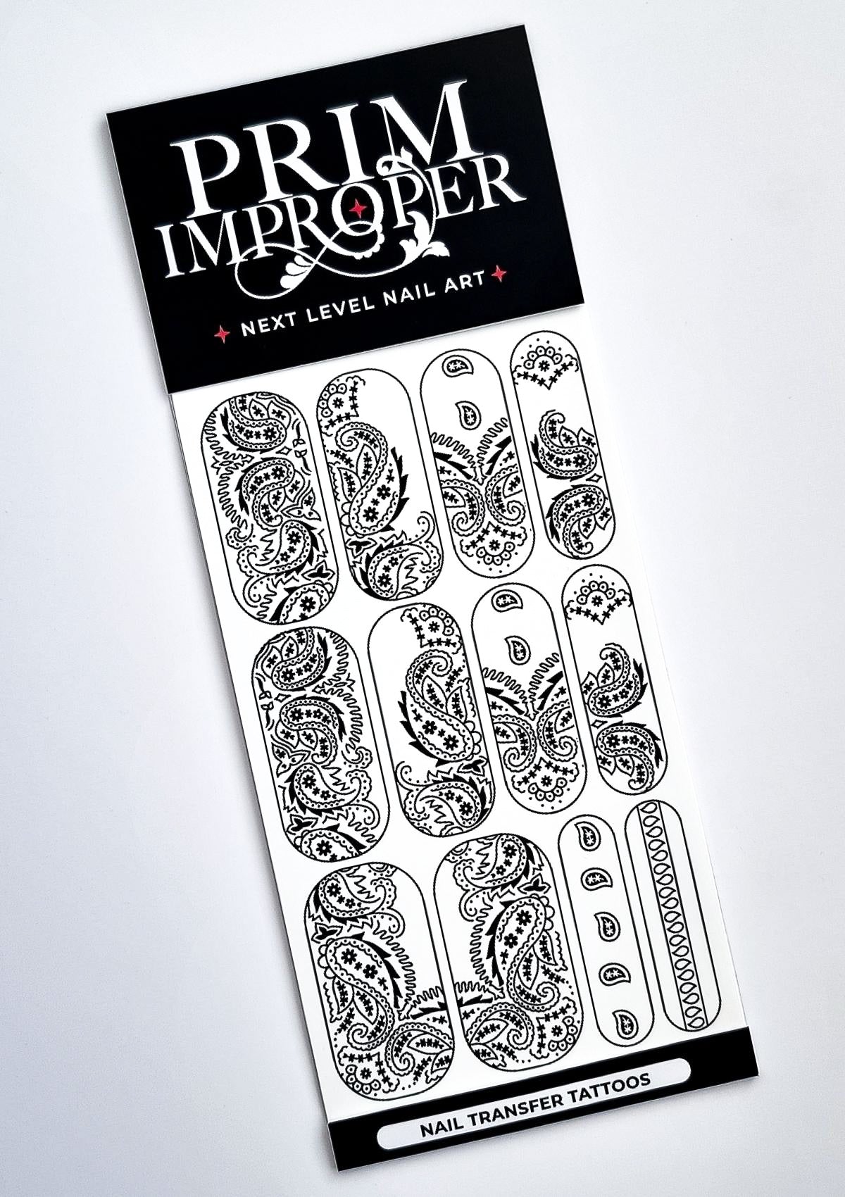 NAIL TRANSFER TATTOOS - PAISLEY BANDANA - BLACK